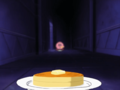 Kirby is drawn into the castle by a carefully-lain line of plates of pancakes.
