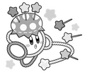 Illustration of Kirby with the Marking Pins Ravel Ability from Kirby: Big Trouble in Patch Land!