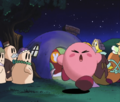 Kirby runs screaming out of his house after a nightmare from the pillow.
