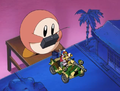 A Waddle Dee controls the miniature Armored Vehicle