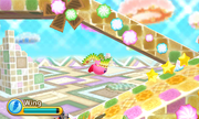 Kirby eschews the Wheel Ability in favor of keeping in the skies.