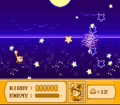 Kirby firing projectiles at Nightmare using the Star Rod in Kirby's Adventure