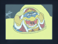 Shot from the cartoon showing King Dedede emerging from the Starship