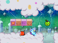 Kirby skates around the clouds.