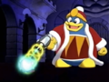King Dedede uses the Microtizer to shrink Kirby down.
