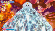 Kirby freezes a volcano solid.