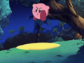 Kirby hops onto the Warp Star to battle the Destroya.