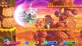 In-game screenshot of Magolor using the Lor Starcutter for a Magoloran Launch from Kirby Star Allies