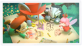 The ending card appearing when finishing Guest Star ???? Star Allies Go! with Adeleine & Ribbon, Dark Meta Knight or Daroach