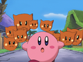 Kirby runs for his life from the hungry Scarfies through Cappy Town.