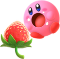 Artwork of Kirby eating a strawberry