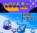 Lose screen from the VS mode in Kirby's Star Stacker (Game Boy)