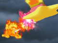 Fire Kirby and Fire Lion duel in the sky.