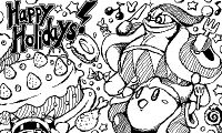 Illustration made for the Kirby Fighters Deluxe & Dedede's Drum Dash Deluxe community in celebration of the holiday season, drawn by Shinya Kumazaki