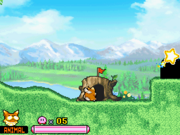 Animal Kirby runs from the Squeaks, towards the goal door