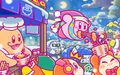 Illustration from the Kirby JP Twitter featuring two Twizzys atop Chef Kawasaki's stand