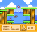 Kirby dives into a pool to grab an Energy Drink and recover his dwindling strength.