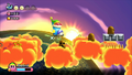Kirby attacking a Kabu using a Stomper Boot
