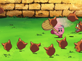 Hammer Kirby fighting the feral Scarfies in Dedede's Pet Threat