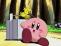Tokkori wakes Kirby up the next morning after he slept in the road with his delivery.