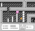 Kirby takes care to slip by a patrolling Gordo in the achromatic caves.