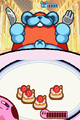 Kirby inhales several pieces of small cake