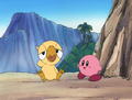 Kirby finds the Dyna Chick after it had fallen.