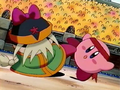 Kirby is threatened by the tai-chi master.