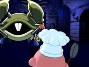 Cook Kirby faces off against Garnie after freeing King Dedede.