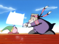 Rekketsu duels Sword Kirby on the roof of the academy.