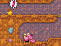The Gold Beanbon being startled by the Kirbys, in Green Grounds - Stage 4