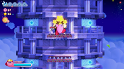 Entering the tower in Nutty Noon - Stage 5 in Kirby's Return to Dream Land Deluxe.