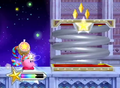 Kirby standing next to the giant spring in Kirby's Return to Dream Land, which can only be activated using the Grand Hammer ability