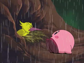 Kirby is forced out of the tree by Tokkori.