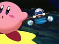 Kirby is pursued by the Formula Star rider.