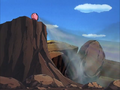 Kirby tries inhaling a boulder.
