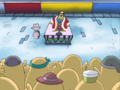 King Dedede has his speech interrupted by the Cappy crowd.