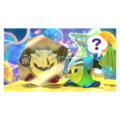 Heroes in Another Dimension credits picture from Kirby Star Allies, featuring Dark Meta Knight confusing Meta Knight with Reflector Shield