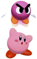 Artwork of Kirby throwing a Bronto Burt from Kirby 64: The Crystal Shards