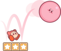 Balloon Kirby bouncing across a row of Star Blocks, from Kirby: Canvas Curse