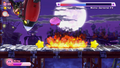 Kirby dodges many rocket crashes.