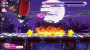 Kirby dodges many rocket crashes.