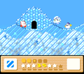 Kirby stops near a side door on the iceberg.