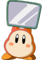 A Waddle Dee holding a stage mirror