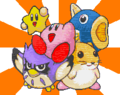 Kirby and his friends celebrating