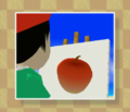Adeleine paints an apple on her canvas which turns into the real fruit.
