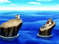 Tiff chases King Dedede and Escargoon across the coastline.