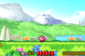 When Kirby is without an ability, the only HUD elements visible are his health, the 1-Up counter, and the score display.