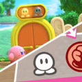 Kirby standing next to a multi-route door