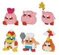 Nanoblock figurines of Kirby, King Dedede, Chef Kawasaki, and Parasol Waddle Dee by Kawada
